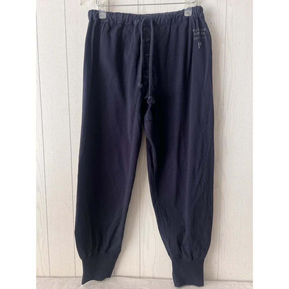 Polo Ralph Lauren 100% Cotton Pants Pajama Base Layer Drawstring Button Fly Blue